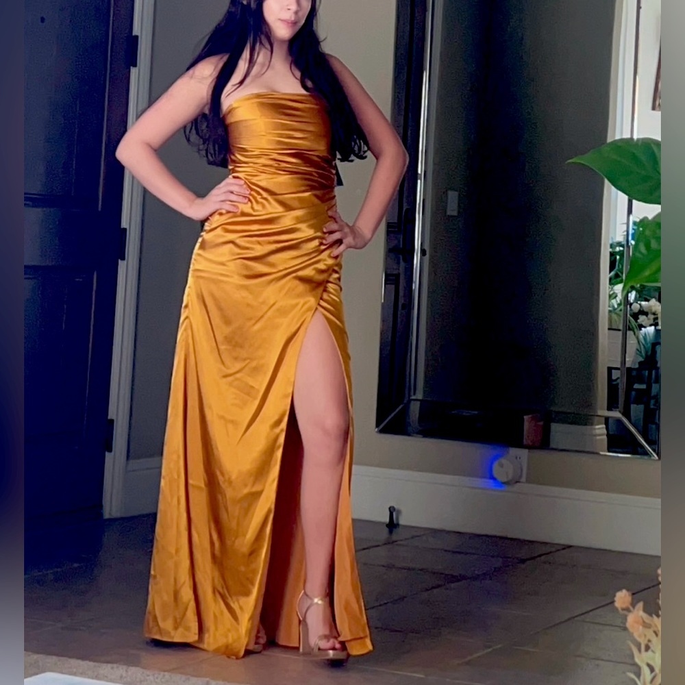 Yellow Gold Strapless formal dress